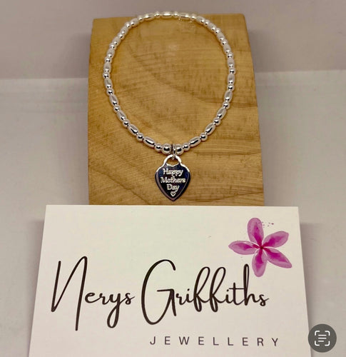 Sterling silver small oval bracelet with personalised heart charm