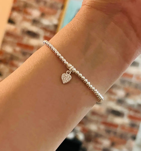 Classic Sterling Silver Bracelet with Crystal Heart Charm