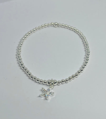 Classic Sterling Silver Bracelet with Crystal Flower Charm
