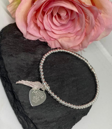 Engraved classic bracelet and angel wing