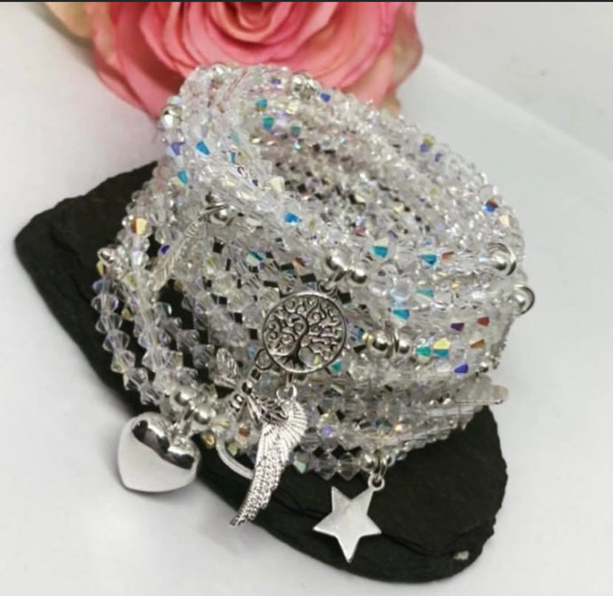 Crystal bracelet and sterling silver charm