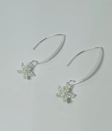 NEW Sterling silver oval drop earrings with crystal flower