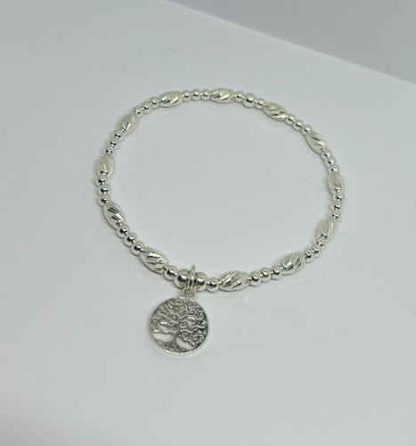 Sterling silver cut oval spacer Tree of Life charm bracelet