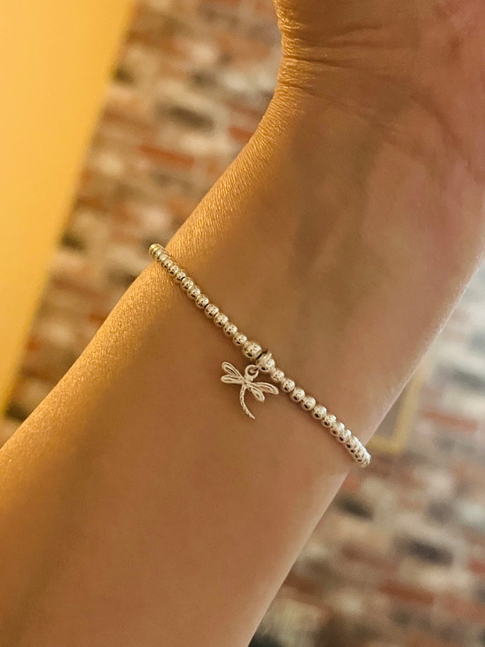 Classic Sterling Silver Bracelet with Dragonfly Charm