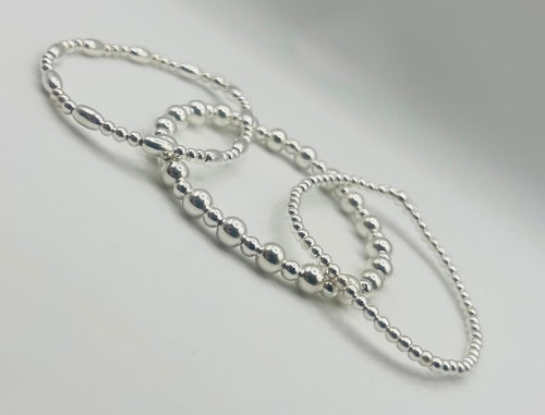 Chunky, oval and classic stack, no charms, Set of 3 bracelets