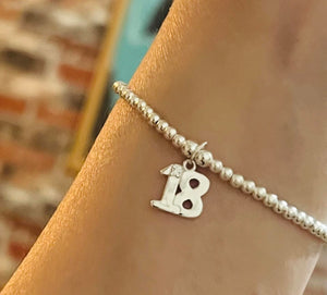 Sterling silver classic bracelet with 18th Birthday charm
