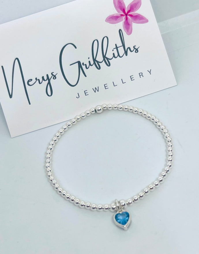 Classic Sterling Silver Bracelet with Light Sapphire Heart Charm