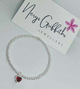 Classic Sterling Silver Bracelet with Light Sapphire Heart Charm