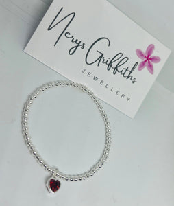 Classic Sterling Silver Bracelet with Crystal Birthstone Heart Charm