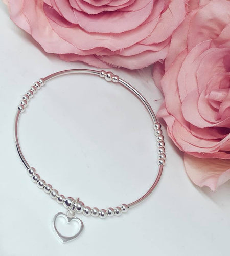 Sterling Silver Spacer Bracelet with Open Heart Charm