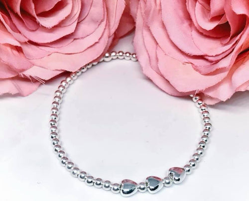 Classic Sterling Silver Bracelet with Heart Trio