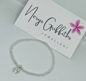 Classic Sterling Silver with Clear Crystal Heart Charm