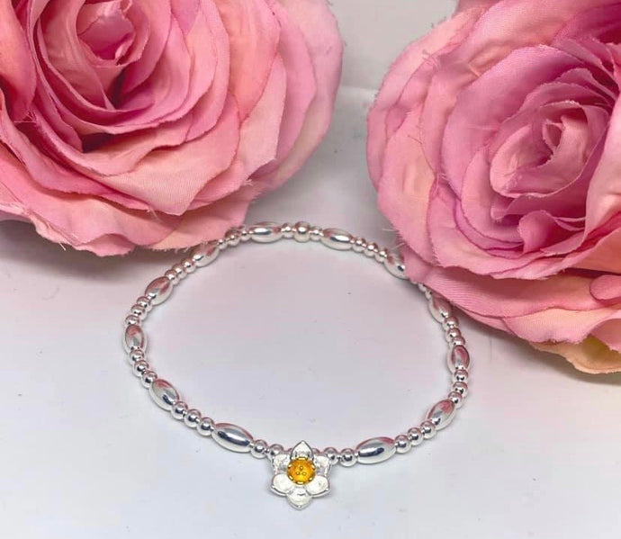Sterling silver oval spacer daffodil bracelet