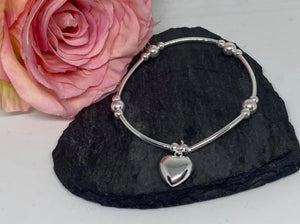 Sterling silver chunky spacer heart bracelet