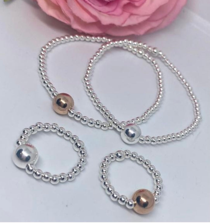 Sterling silver classic Rose Gold ball bracelet