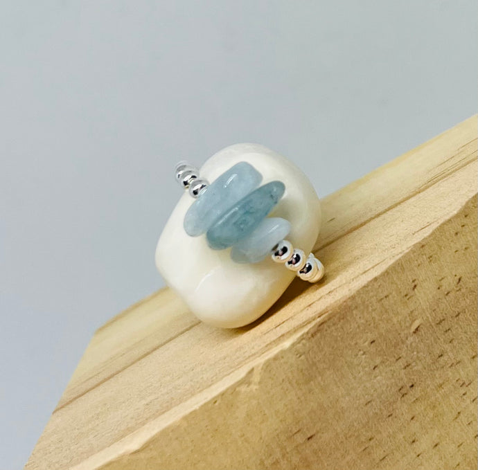 Sterling Silver and Aquamarine Gemstone Chip Ring