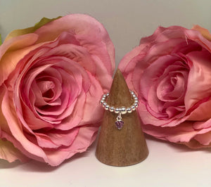 Sterling silver pink crystal heart ring