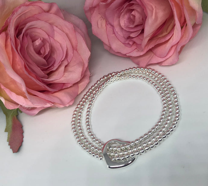 Sterling Silver Triple Stacker Bracelet with Tiffany Style Heart