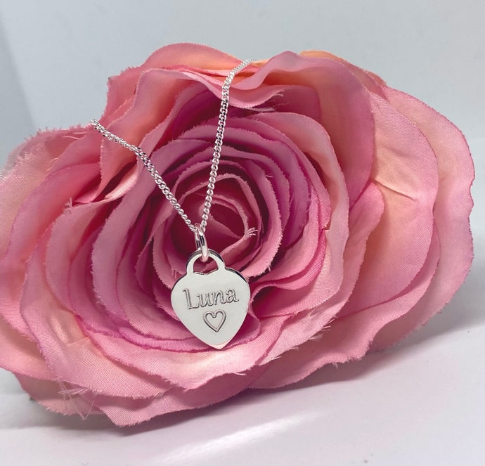 Sterling silver chain with personalised heart charm