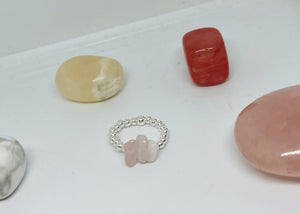 Sterling Silver and Rose Quartz Gemstone Chip Ring