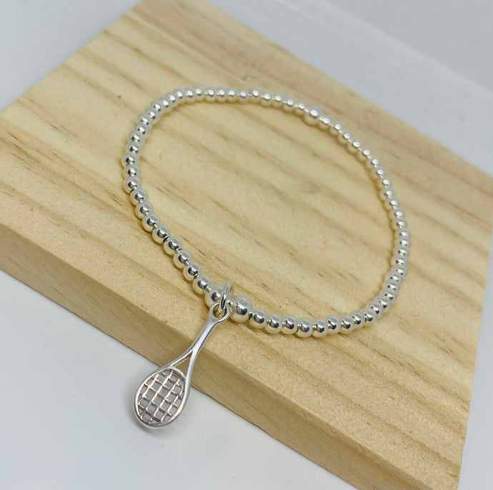 Sterling silver bracelet with Tennis Racket charm