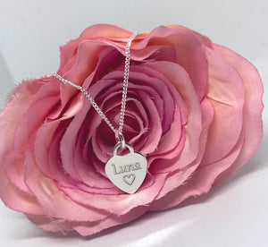 Sterling silver chain with personalised heart charm
