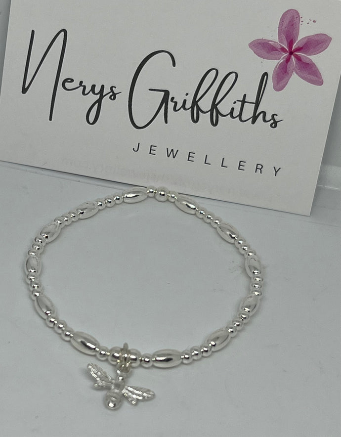 Sterling silver oval spacer bracelet with Bee charm