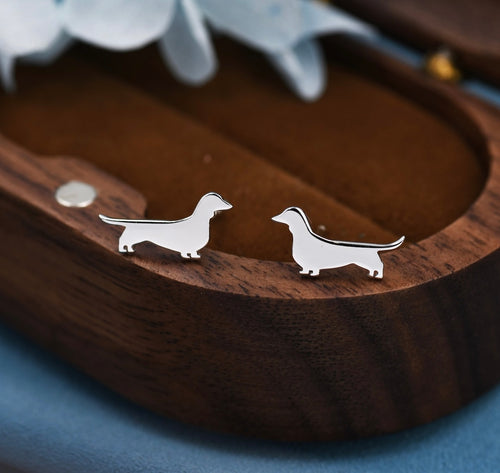 Sterling silver Dachshund stud earrings