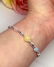 Sterling silver bracelet with Rose Quartz, yellow calcite and aquamarine gemstones