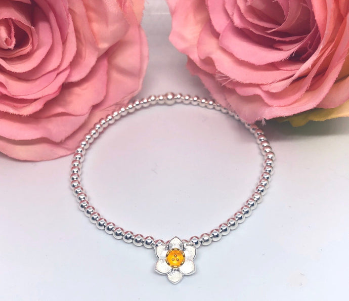 Sterling silver daffodil charm bracelet