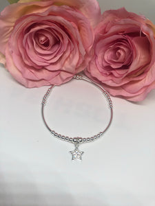 Sterling silver long spacer crystal star bracelet