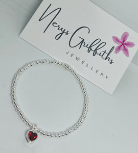 Classic Sterling Silver Bracelet with Garnet Red Heart Charm