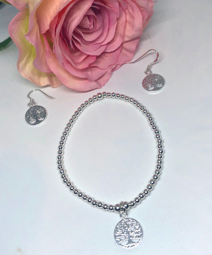 Sterling silver tree of life classic bracelet and earring set