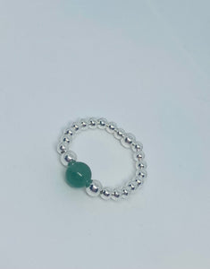 Sterling Silver and with Green Aventurine Gemstone Ring