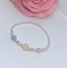 Sterling silver bracelet with Rose Quartz, yellow calcite and aquamarine gemstones