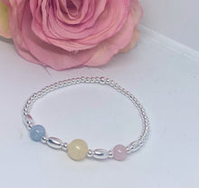 Sterling silver bracelet with Rose Quartz, yellow calcite and aquamarine gemstones