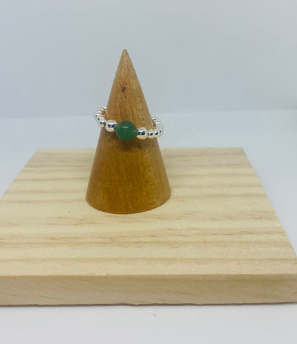 Sterling Silver and with Green Aventurine Gemstone Ring