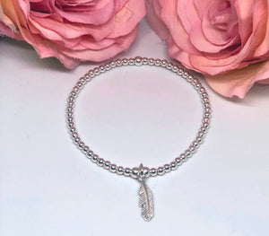 Classic Sterling Silver Bracelet with Feather Charm