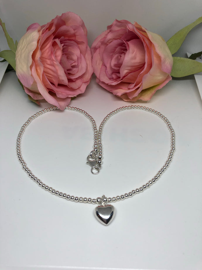 Custom made 20inch sterling silver ball necklace with chunky heart
