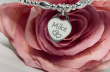 Sterling silver bracelet with personalised heart charm