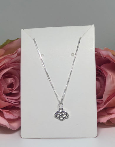 Sterling silver necklace with infinity heart charm