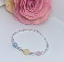 Sterling silver bracelet with Rose Quartz, yellow calcite and aquamarine gemstones