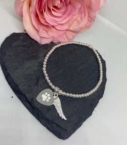 Classic Sterling Silver Bracelet with Personalised Heart & Feather charm