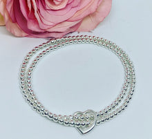 Sterling silver double strand bracelet with open heart