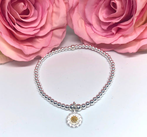 Sterling silver classic daisy charm bracelet