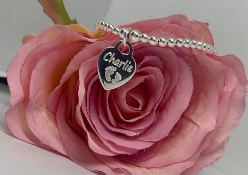 Sterling silver bracelet with personalised heart charm