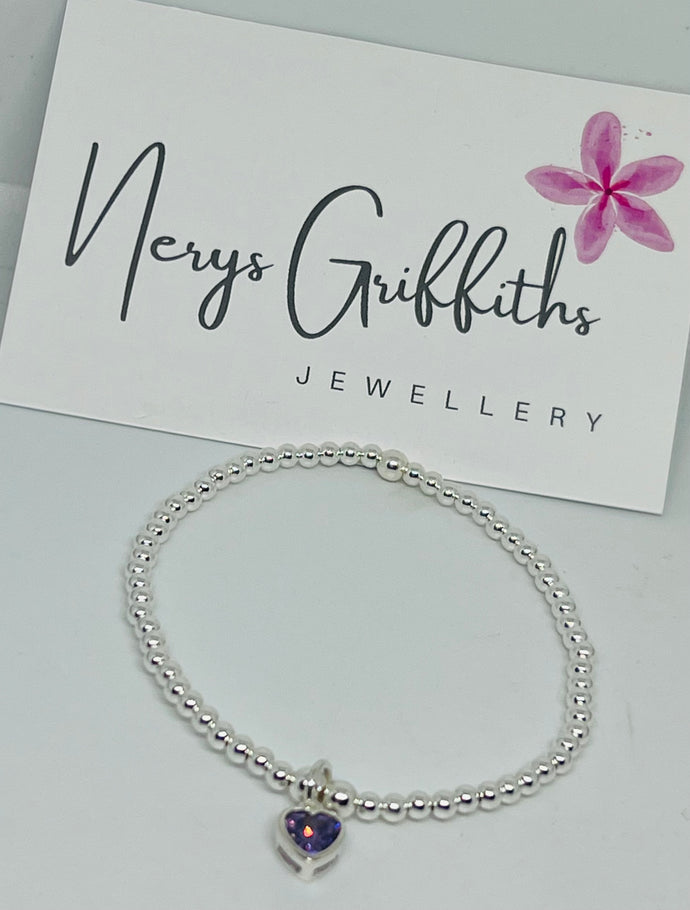 Classic Sterling Silver with Deep Amethyst Heart Charm