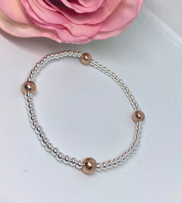 Sterling Silver and Rose Gold Vermeil 4 Ball Bracelet