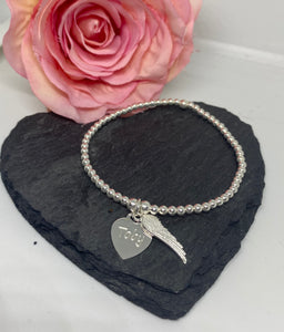 Classic Sterling Silver Bracelet with Personalised Heart & Angel Wing