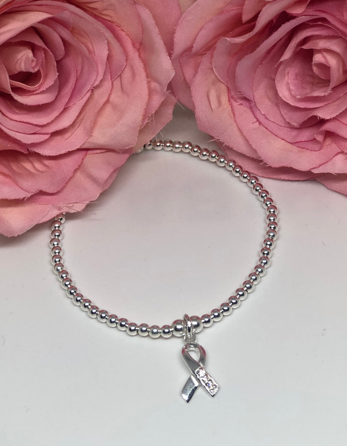 Sterling Silver Bracelet with Cancer Ribbon
